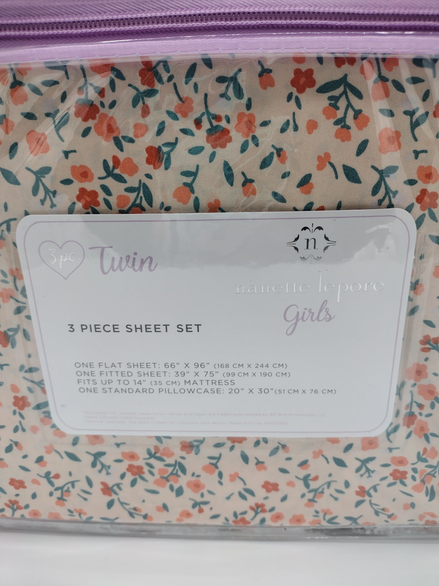 Girls 3 Piece Floral Sheet Set Size Twin NWT