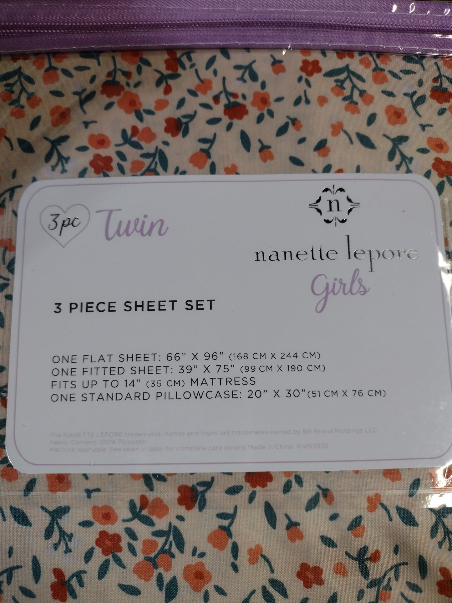 Girls 3 Piece Floral Sheet Set Size Twin NWT