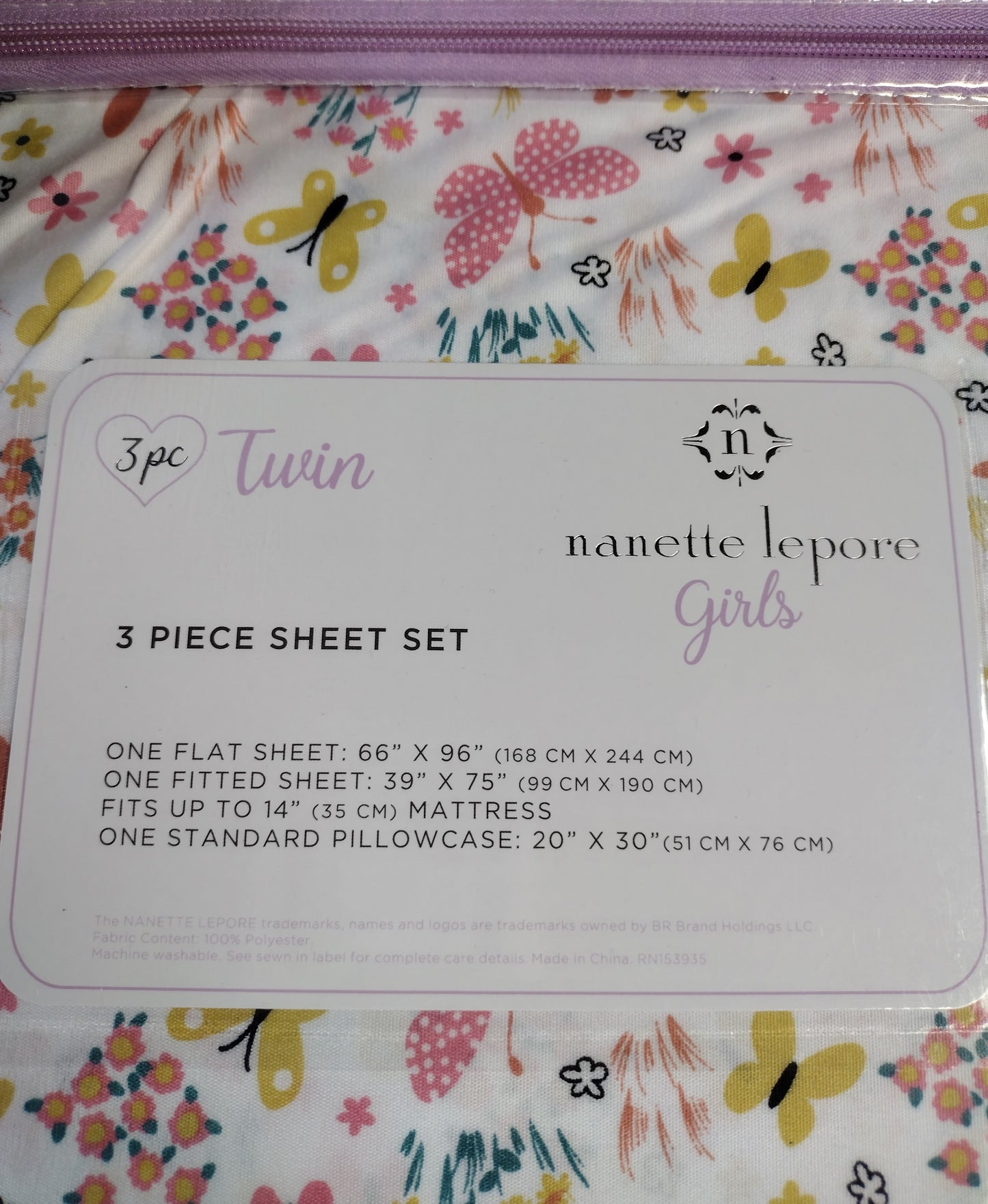 Girls 3 Piece Butterfly Sheet Set Size Twin NWT