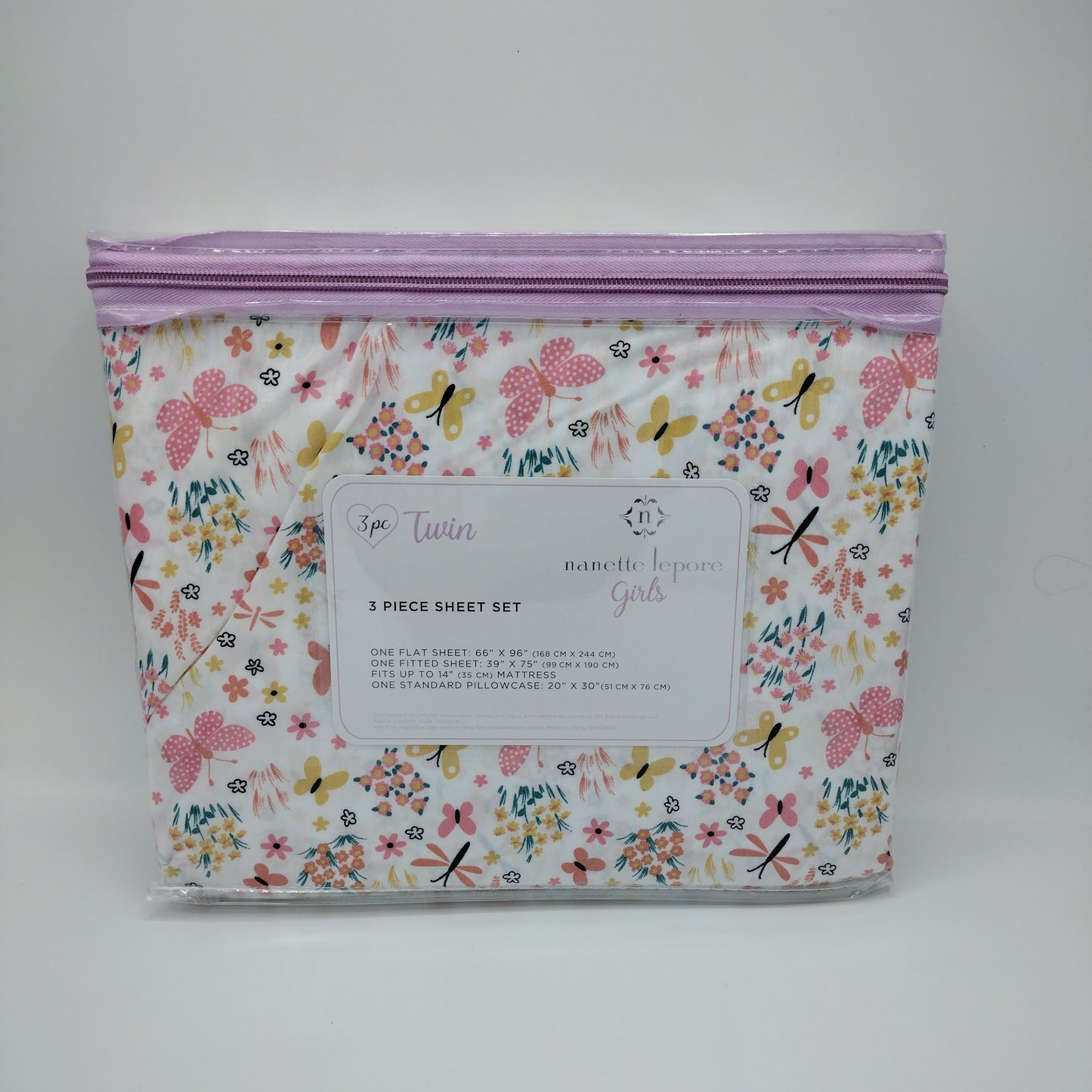 Girls 3 Piece Butterfly Sheet Set Size Twin NWT