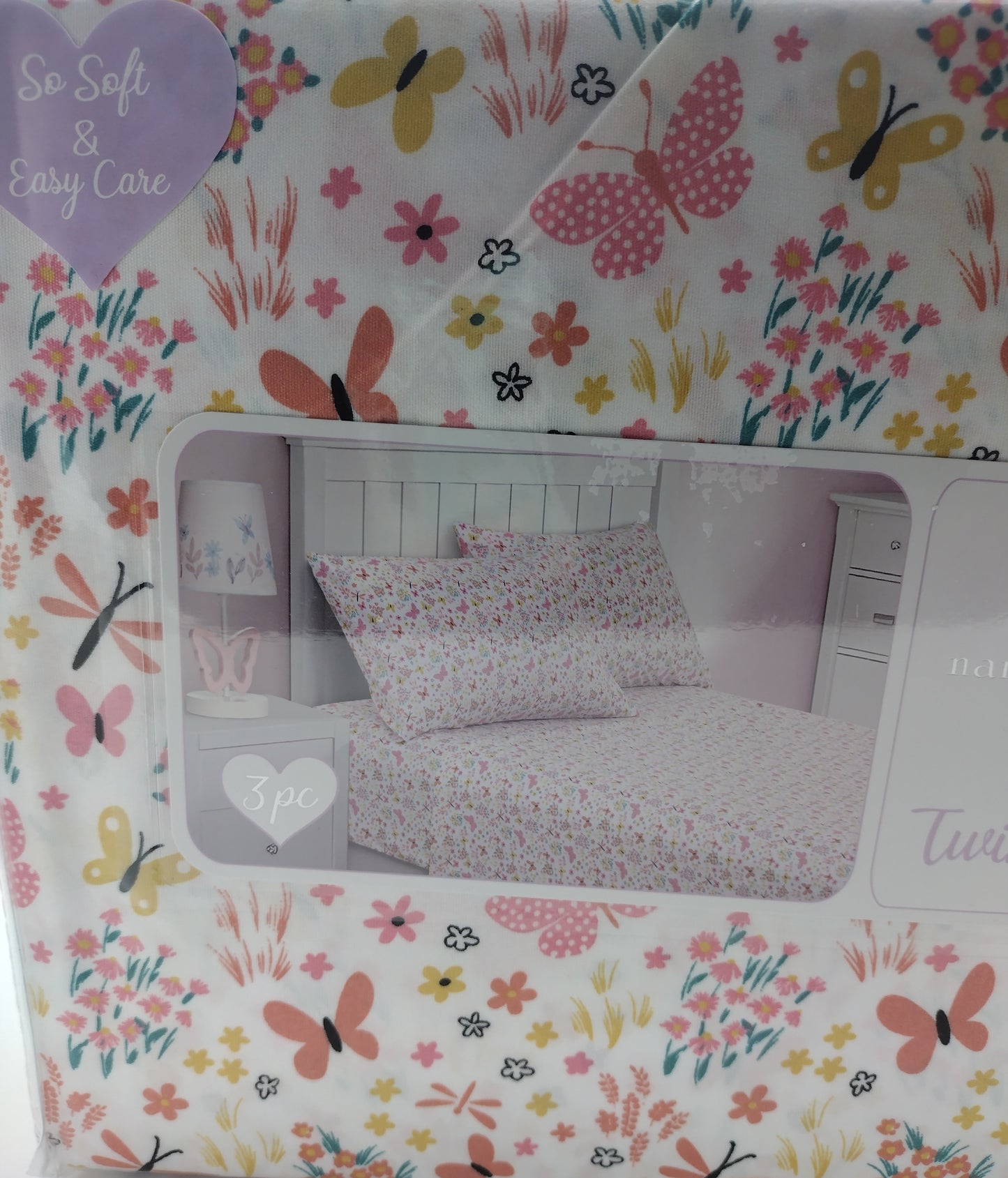 Girls 3 Piece Butterfly Sheet Set Size Twin NWT