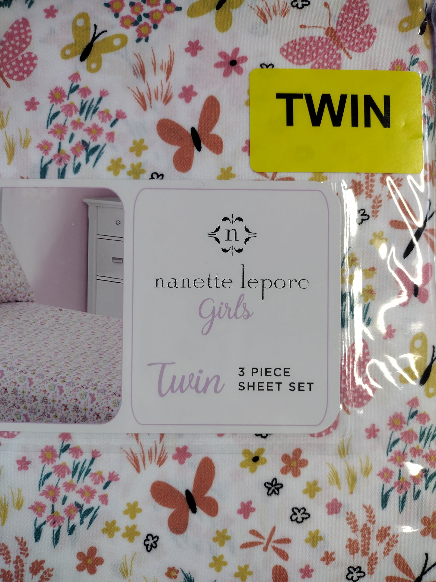 Girls 3 Piece Butterfly Sheet Set Size Twin NWT